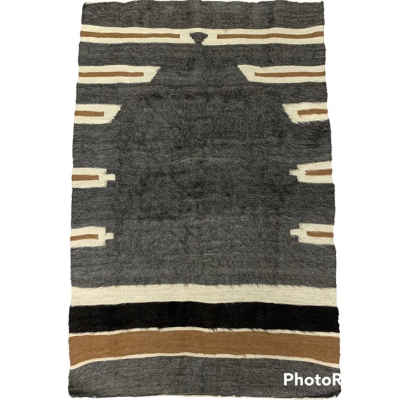 Turkish Wool Killim Rug Handwoven Animal Hair Neutrals Farmhouse Southwestern - Picture 1 of 6